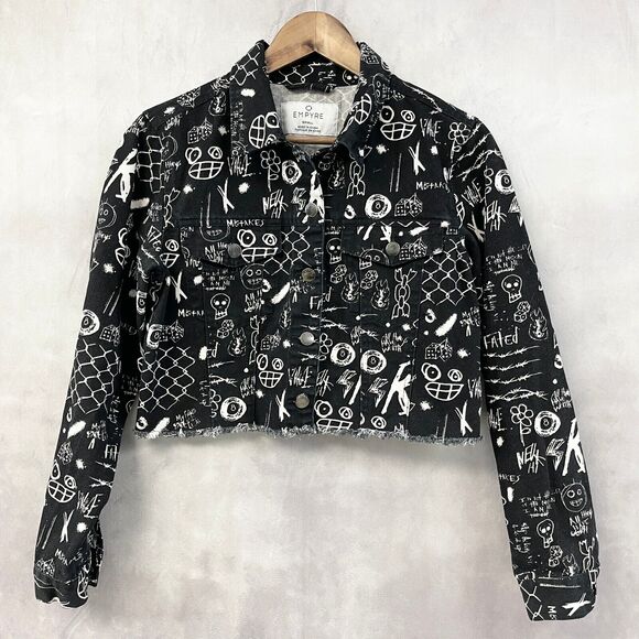 Empyre Graffiti Trucker Jacket Women Small Cropped Grunge Street Edgy Urban Twee - Picture 1 of 7